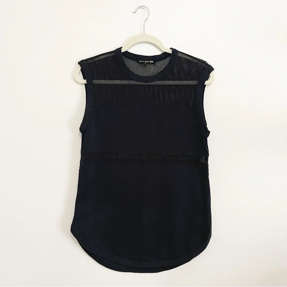 Rag & Bone Marlo Paneled Tank Mesh Sleeveless Top Black Women's Size Medium M - Picture 2 of 7